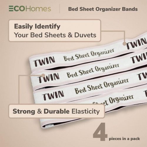 ECOHomes Bed Sheet Organizer and Storage Label Bands - Twin, Kit com 4