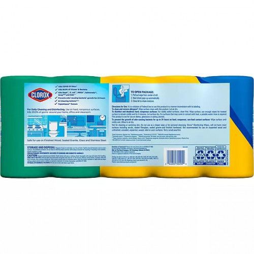 Lenços de Limpeza Desinfetantes sem Alvejante- Marca Clorox- Pack c/ 5un c/ 85 lenços
